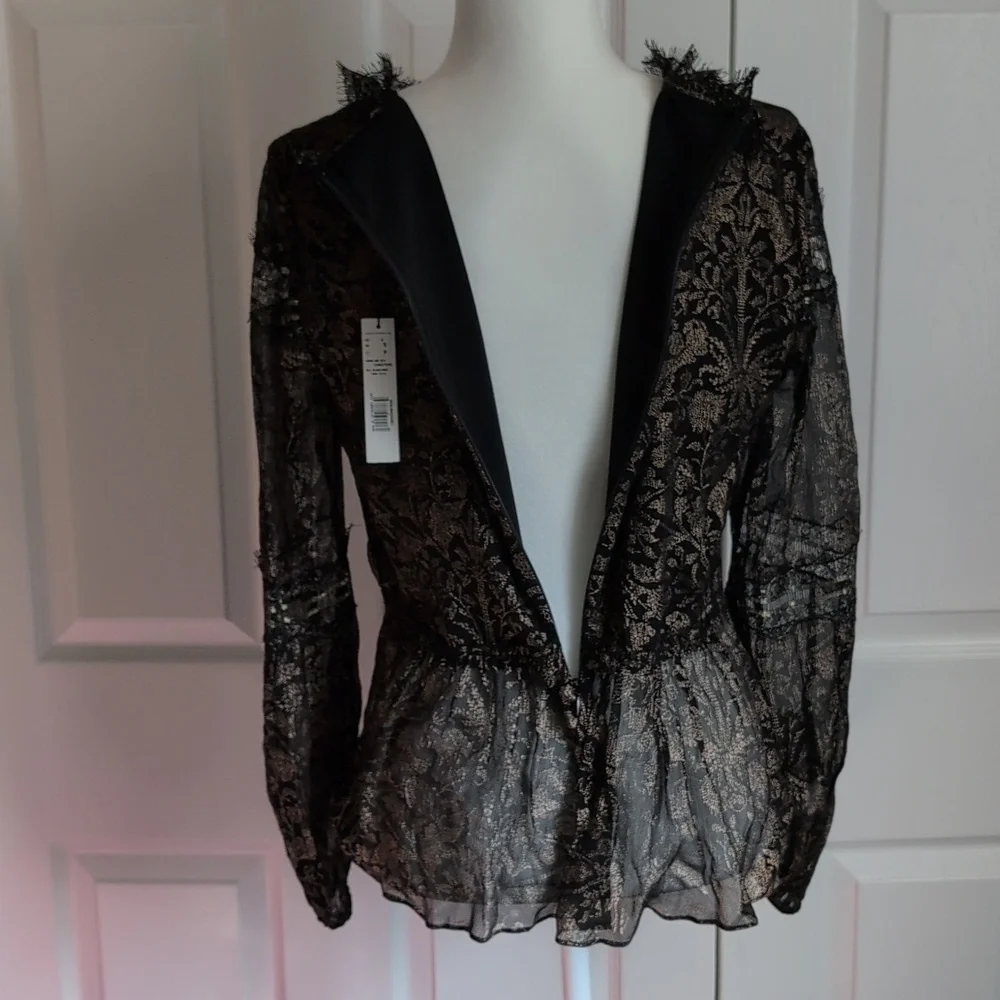 Elie Tahari Black And Gold Silk Blouse - Picture 10 of 12